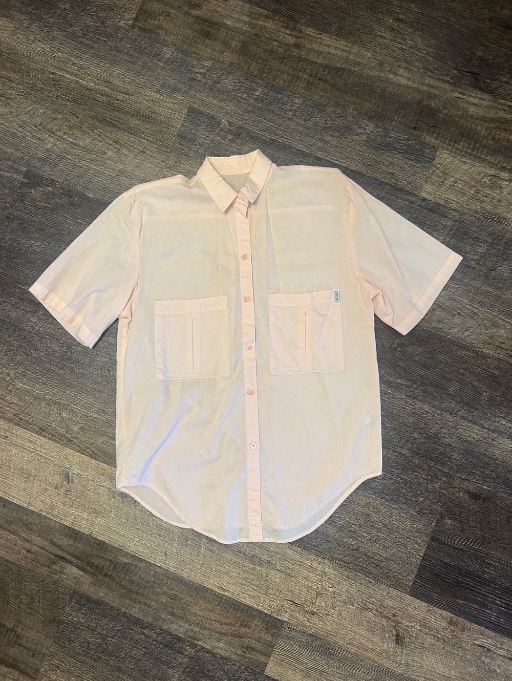 Vintage Cherokee Pink Button Down Shirt M Short Sleeve Preppy Y2K Blouse